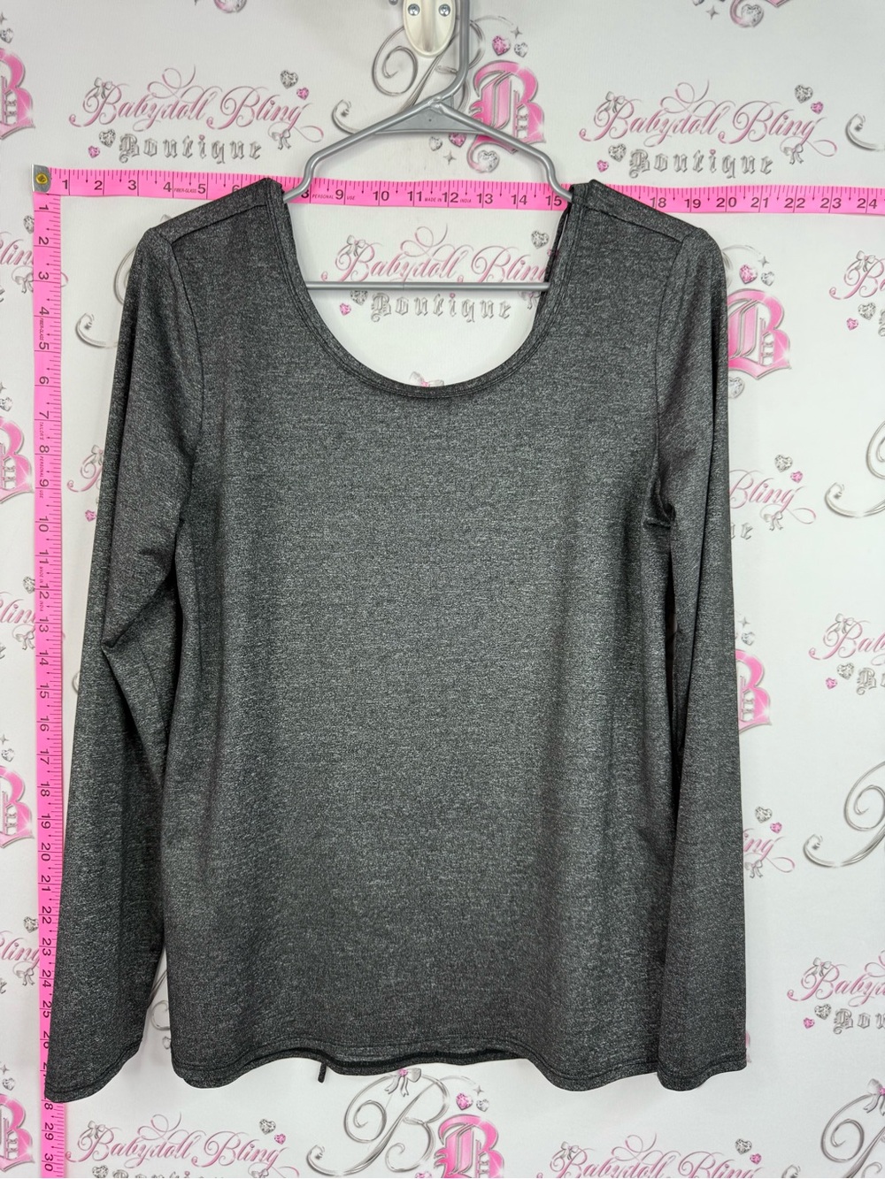 Marc New York Gray Long Sleeve Scoop Neck Top